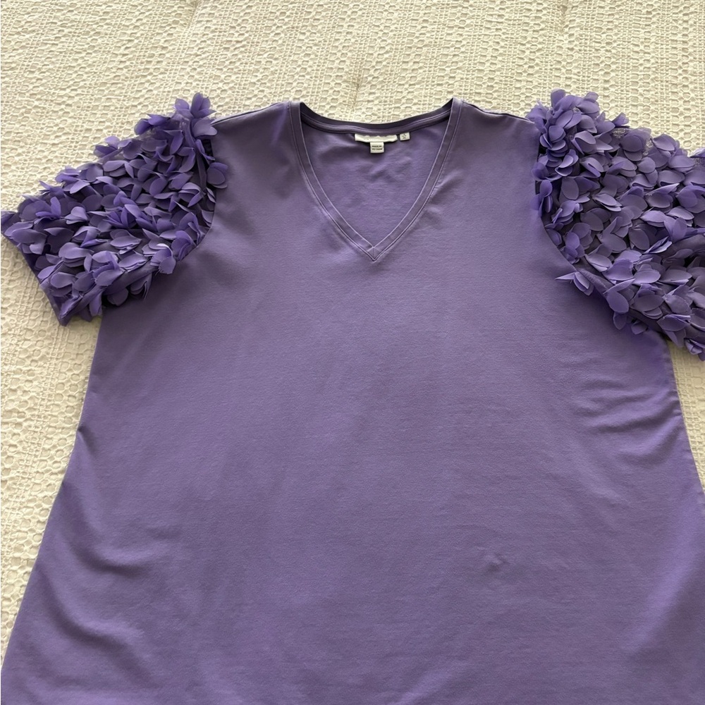 Chico's Lavender Top with Textured Sleeves-Not Your Everyday T!
